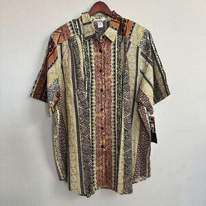 We Be Bop Tunic 3X Plus Boho Linen Button Up Beige Tribal Safari Botswana NWT